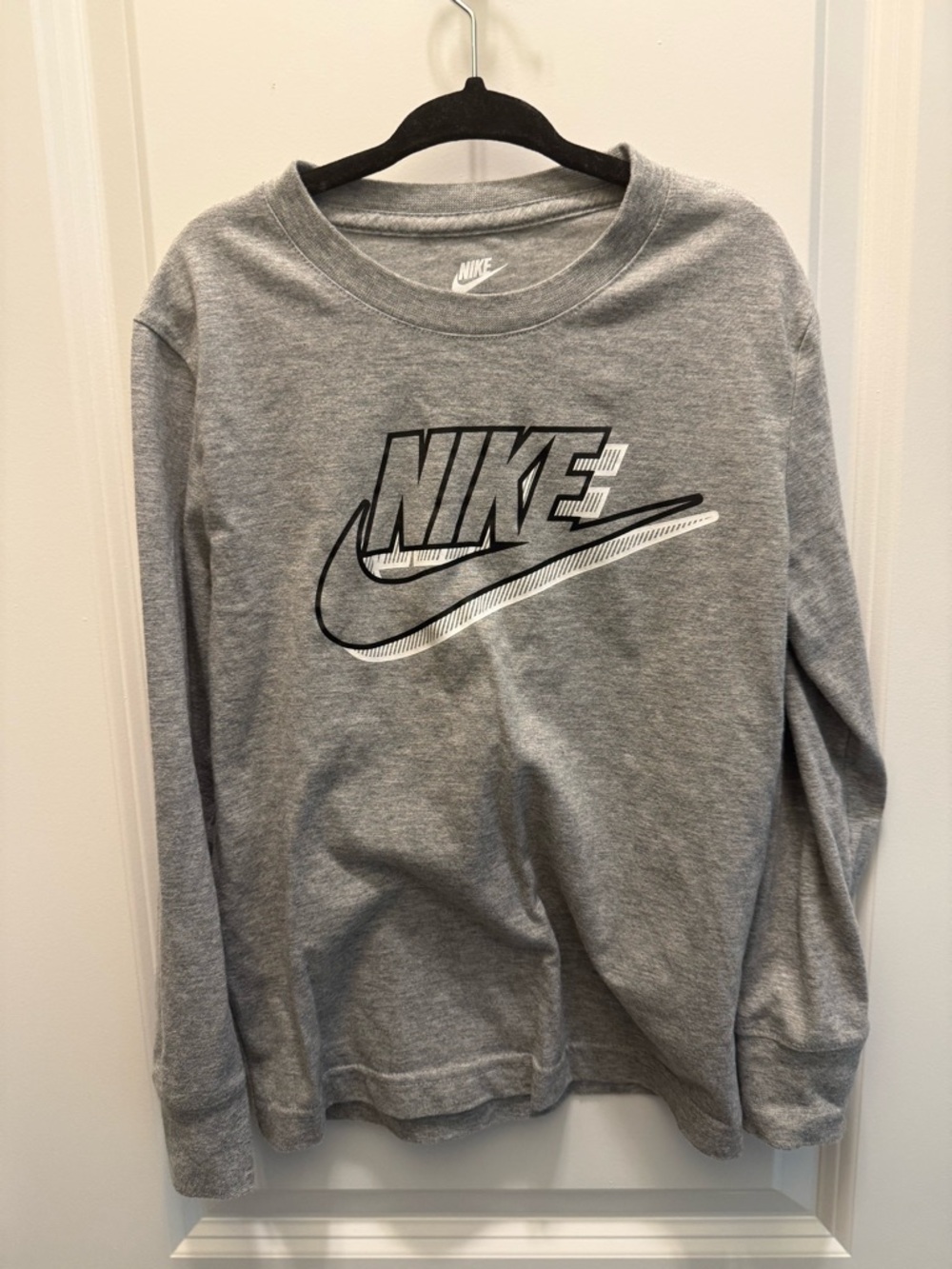 Nike Gray Long Sleeve Tee with Black & White Logo